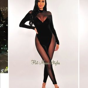 Velour mesh long sleeve jumpsuit hot Miami styles